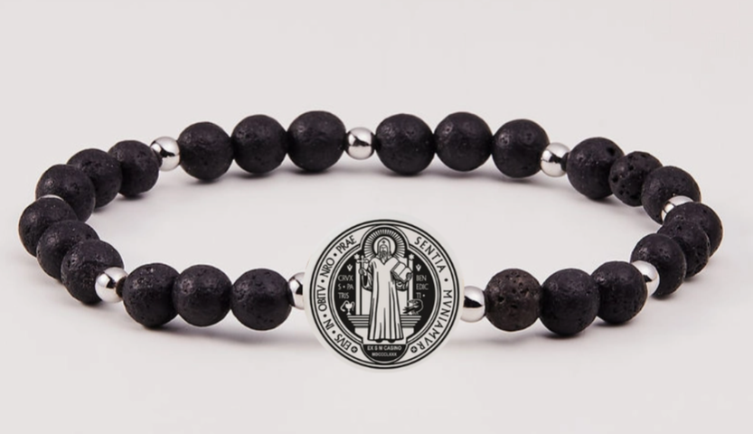 Men's Holy Water St. Benedict Bracelet - Lava Rock