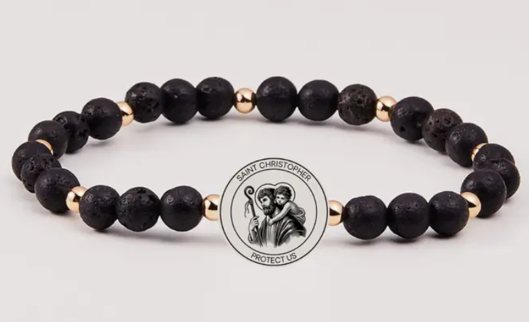 Men's Holy Water St. Christopher Bracelet - Lava Rock