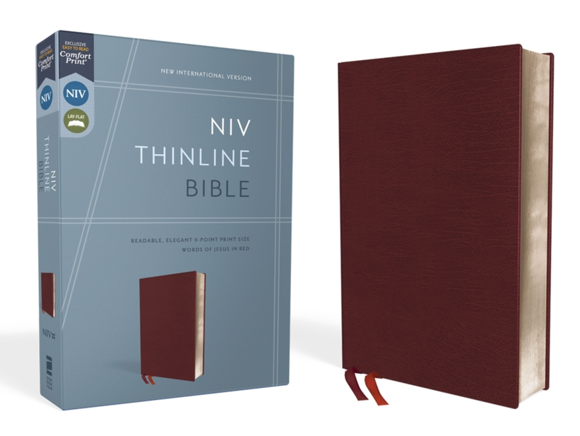 NIV, Thinline Bible, Bonded Leather, Burgundy, Red Letter Edition