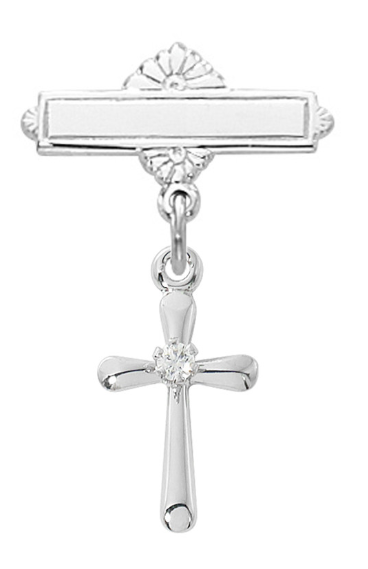Sterling Cross with Crystal Stone Baby Pin