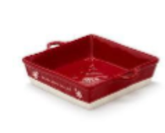 Merry Times Red 9 Inch Stoneware Christmas Cinnamon Roll Baking Serving Dish