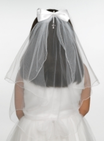 25" Bow with Cross Charm Communion Veil