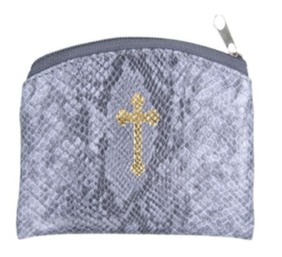 Pewter Reptile Patterned Rosary Pouch