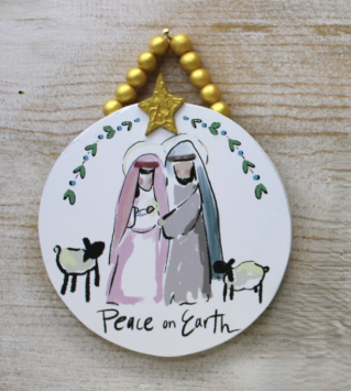 Ornament Holy Family, Peace on Earth, Beaded Hanger