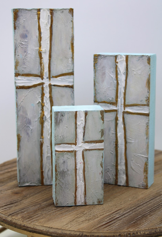 Wood Cross Block, Blue/Gold - Small