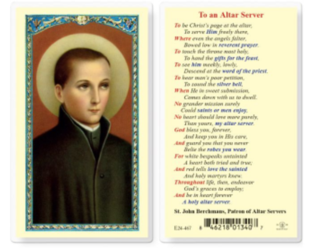 Saint John Berchman Altar Server Holy Card