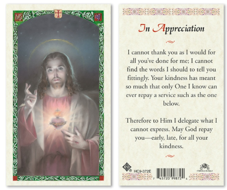 In Appreciation with Sacred Heart of Jesus Holy Card
