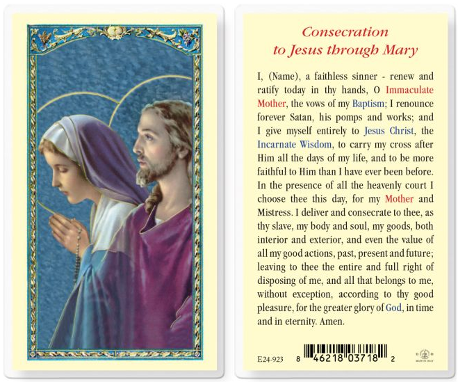 Consecration to Jesus Through Mary Holy Card