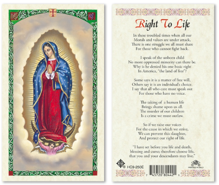 Our Lady of Guadalupe - Right to Life Prayer Card