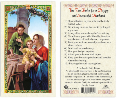 Holy Family - The Ten Rules for a Happy and Successful Husband Prayer Card
