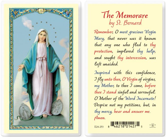 Our Lady of Grace Memorare Saint Bernard Holy Card