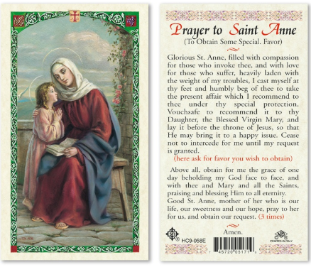 Prayer to Saint Anne (To Obtain Some Special Favor) Prayer Card