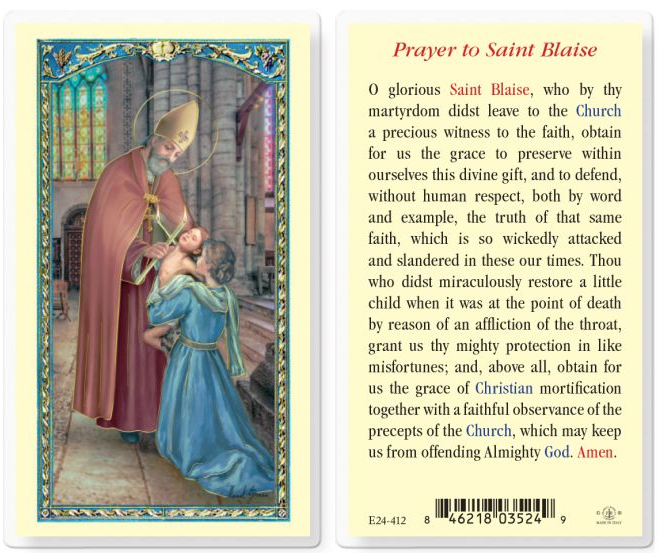 Prayer to St. Blaise Prayer Card