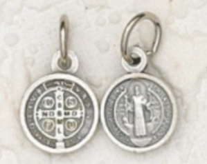 Silver tone Saint Benedict Double Sided Round Medal