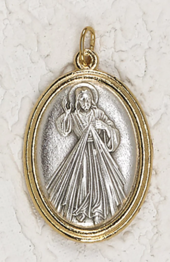 Divine Mercy - 1-1/2 inch Double Sided Medal Gold and Silver Toned