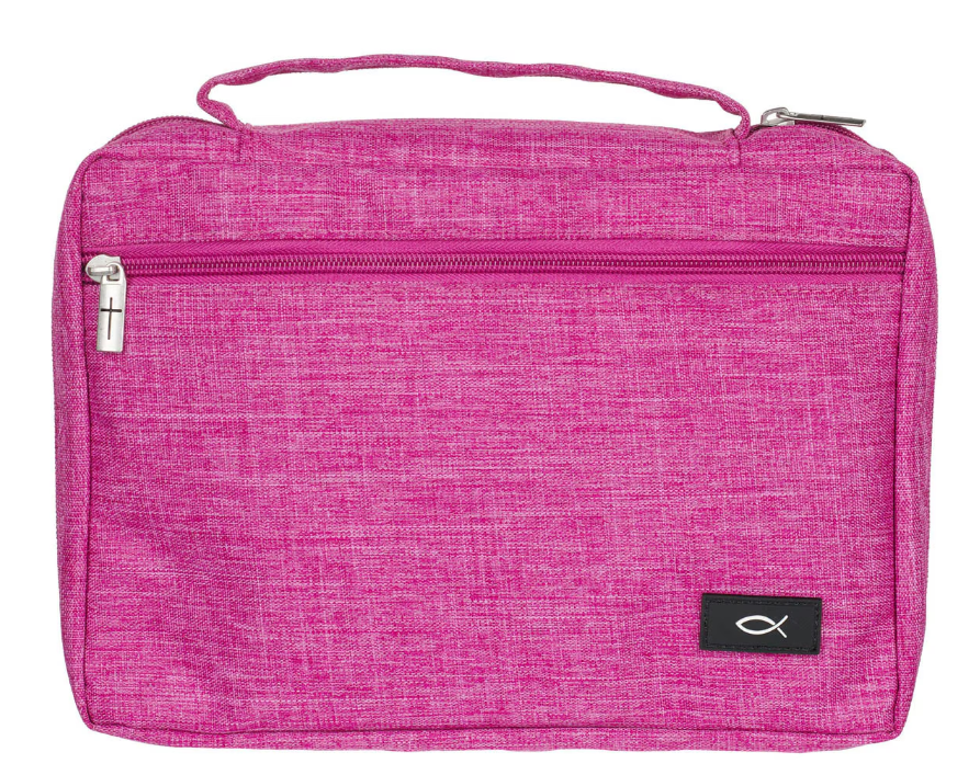 Raspberry Pink Poly-canvas Value Bible Cover with Ichthus Patch - Medium