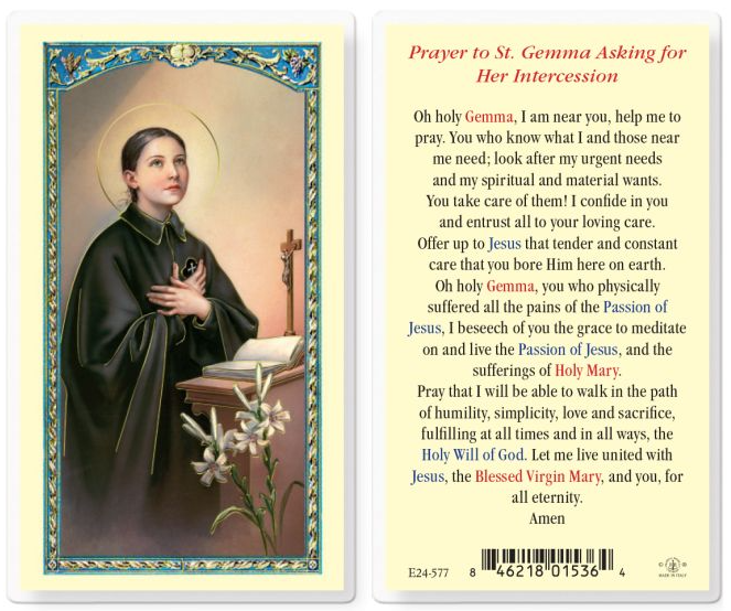 St. Gemma Asking for her Intercession Prayer Card