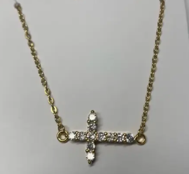 Sideways Cross Gold Necklace