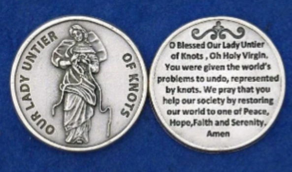 Silver Tone Pocket Token - Our Lady Untier of Knots