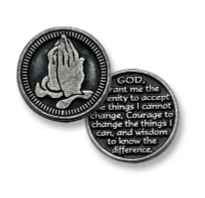 Pewter Pocket Token - Praying Hands Serenity Prayer