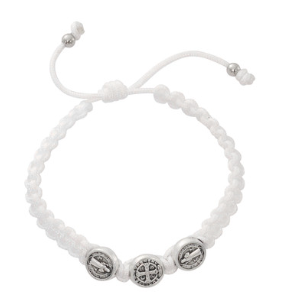 Kids White St. Benedict Corded Bracelet