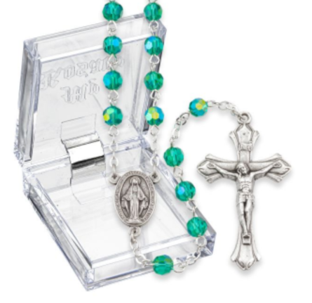 May Emerald Aurora Borealis Birthstone Rosary