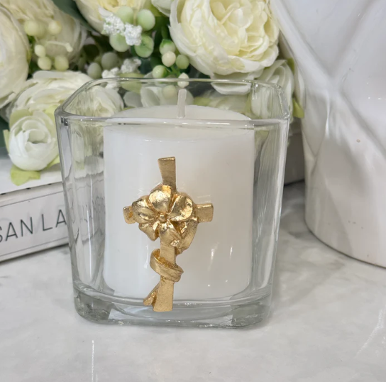 Candle Holder Floral Cross