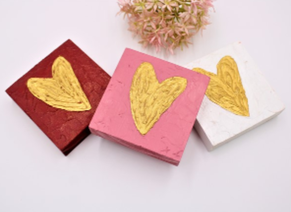 4"x4" Wood Block with Hand Painted Heart