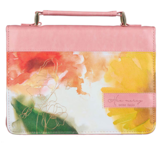 Pastel Meadow Pink Watercolor Faux Leather Bible Cover - Large