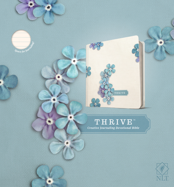 NLT Thrive Creative Journaling Devotional Bible (Hardcover, Blue Flowers)