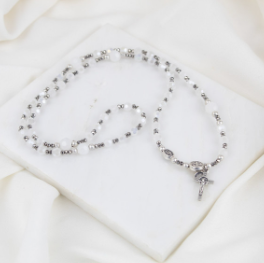 Miracles Rosary Wrap - Silver / White