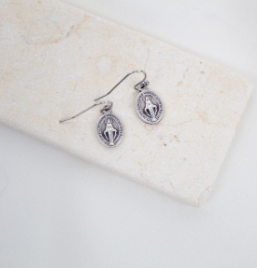 Petite Miraculous Medal Earrings - Silver