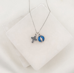 Vintage Blessing Necklace - Silver, Blue enamel