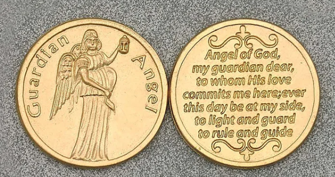 Gold tone Pocket Token - Guardian Angel