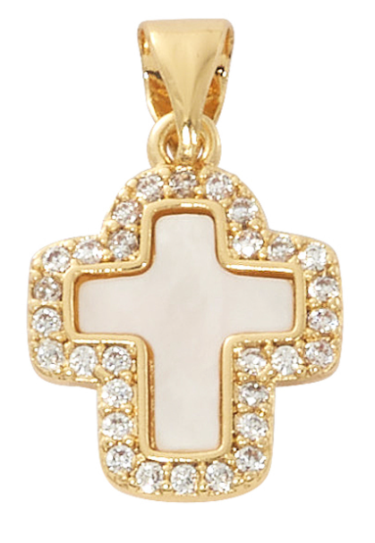 Gold Plate Crystal Mother of Pearl Cross