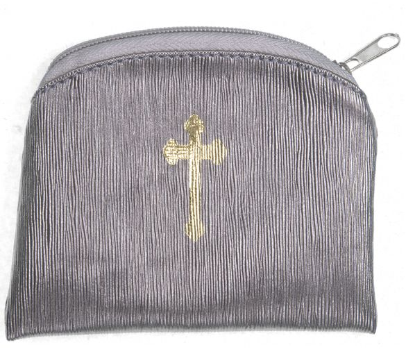 Pewter Raw Silk Look Rosary Pouch