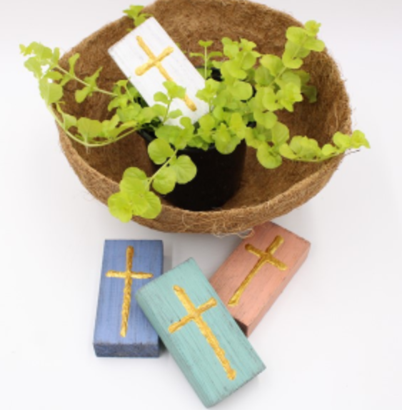 2"x4" Wood Block with Hand Painted Cross, Assorted