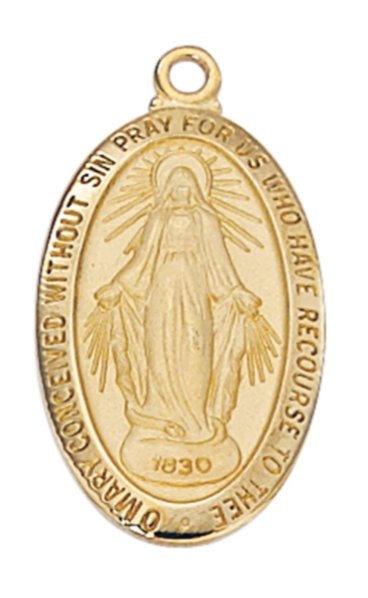 Gold Over Pewter Miraculous Medal Necklace