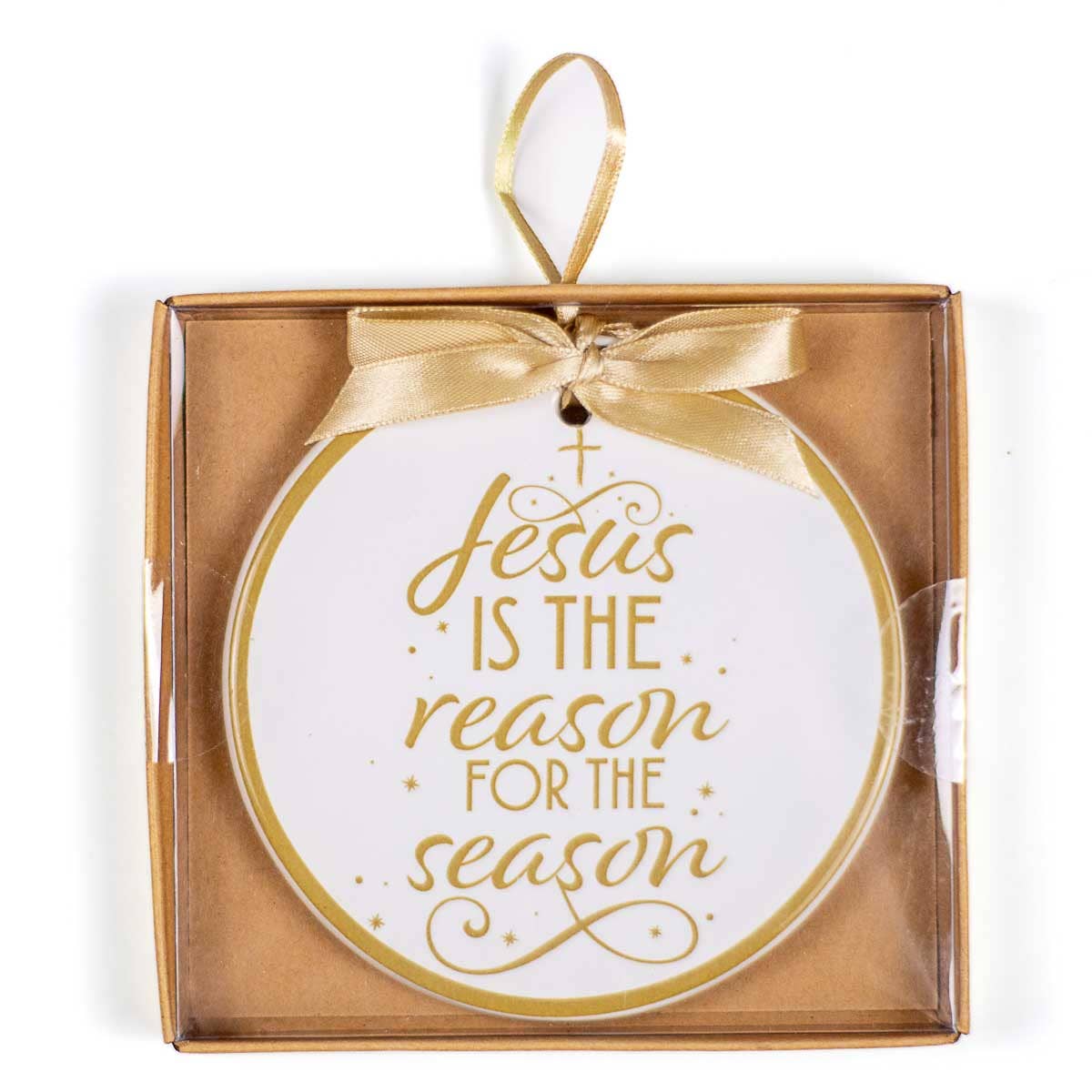 Jesus Is The Reason Ornament White/Light Gold 4"