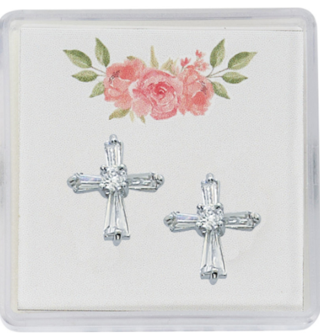 Silver Crystal Baguette Earrings