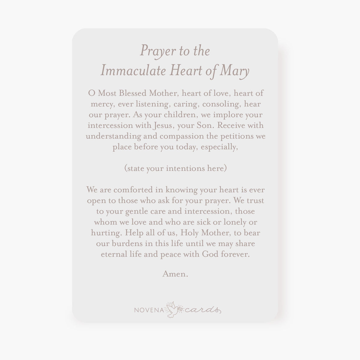Immaculate Heart of Mary Prayer Card | Beige