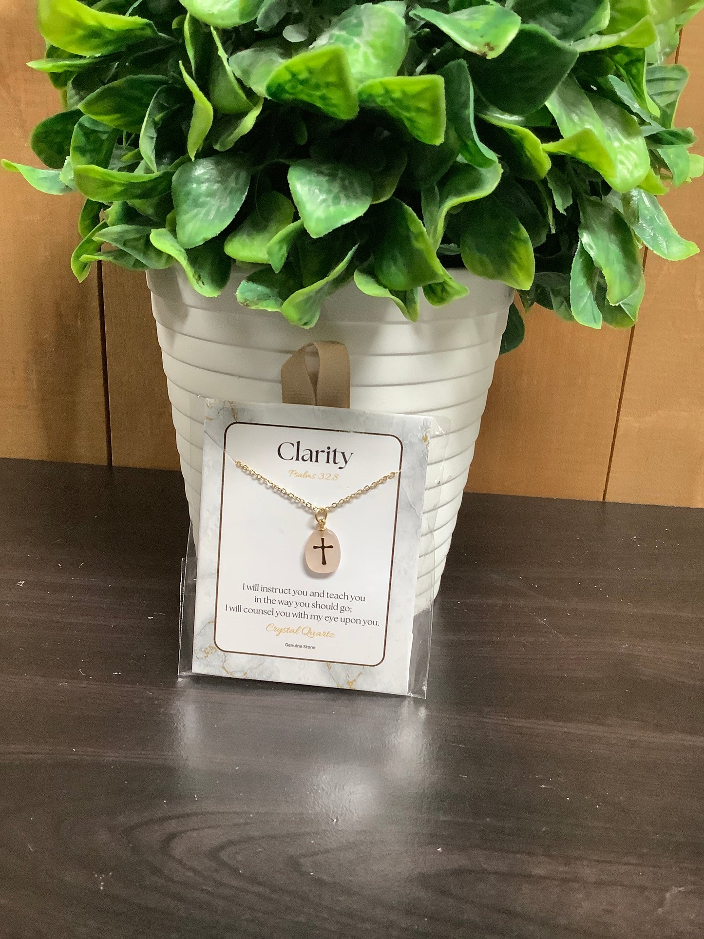 Natural Stone Cross Necklace - Clarity