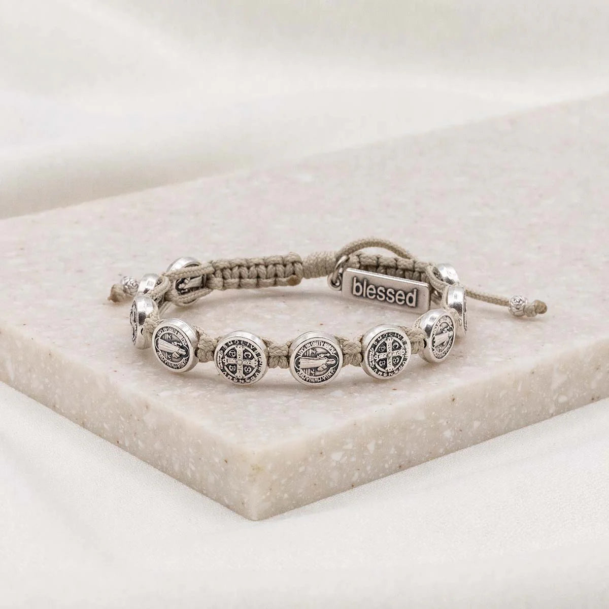 Confirmation Blessing Bracelet - Silver/Tan