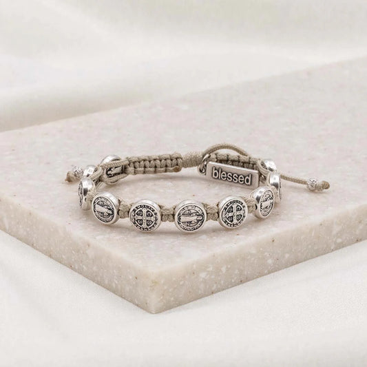 Confirmation Blessing Bracelet - Silver/Tan