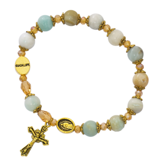 Amazonite Rosary Guadalupe Stretch Bracelet