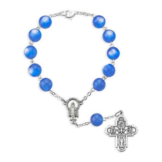 Round Royal Blue Glass Bead Auto Rosary