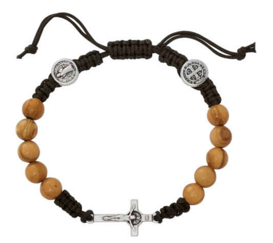 Olive wood St. Benedict Rosary Corded Bracelet