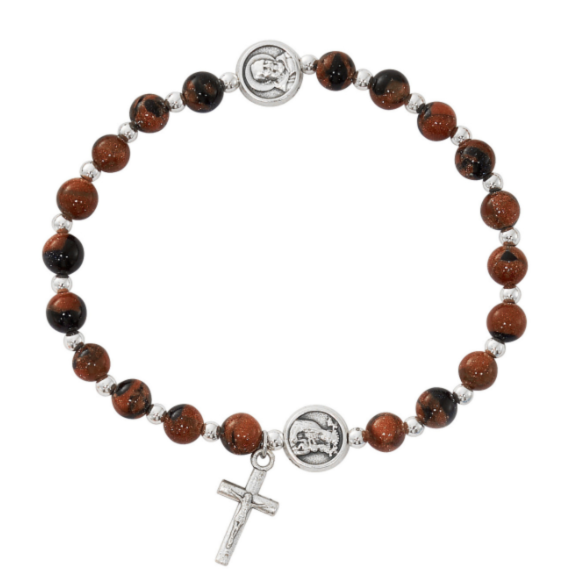 St. Pio Sandstone Rosary Stretch Bracelet