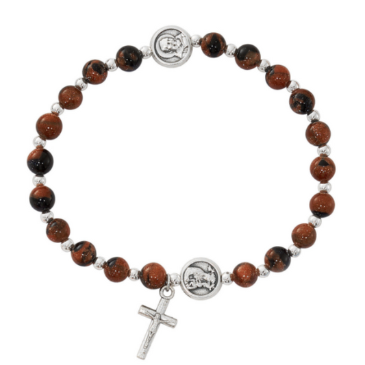 St. Pio Sandstone Rosary Stretch Bracelet