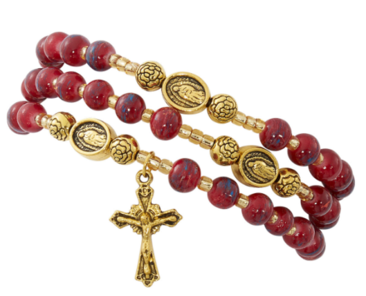 Red & Gold Guadalupe Twist Rosary Bracelet